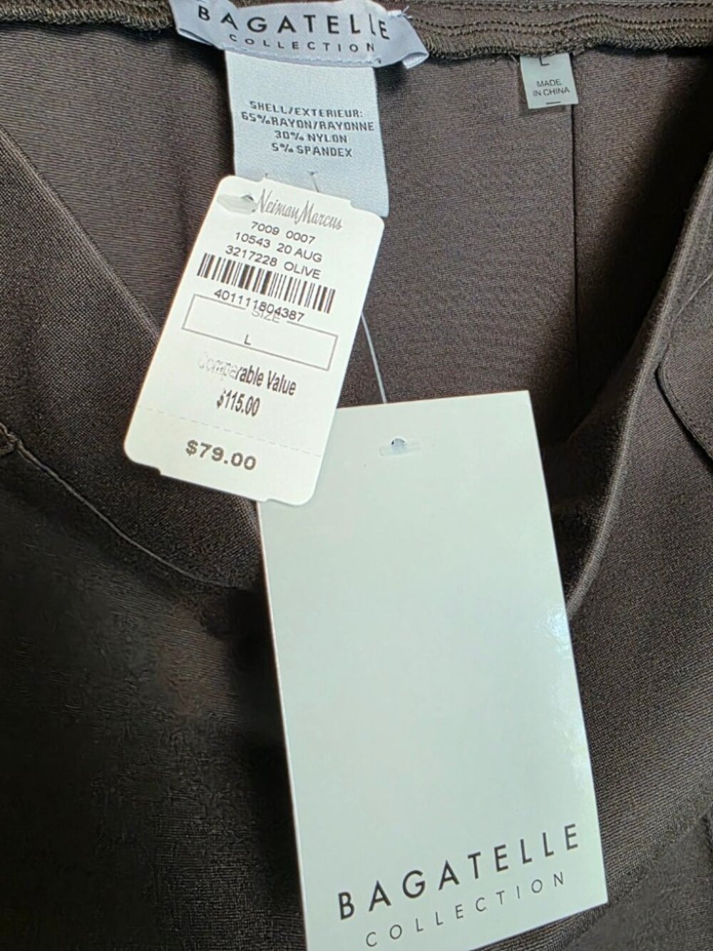 Bagatelle Collection NWT Moto Pant Neiman Marcus Size L Olive Chocolate Pintuck - Picture 4 of 6